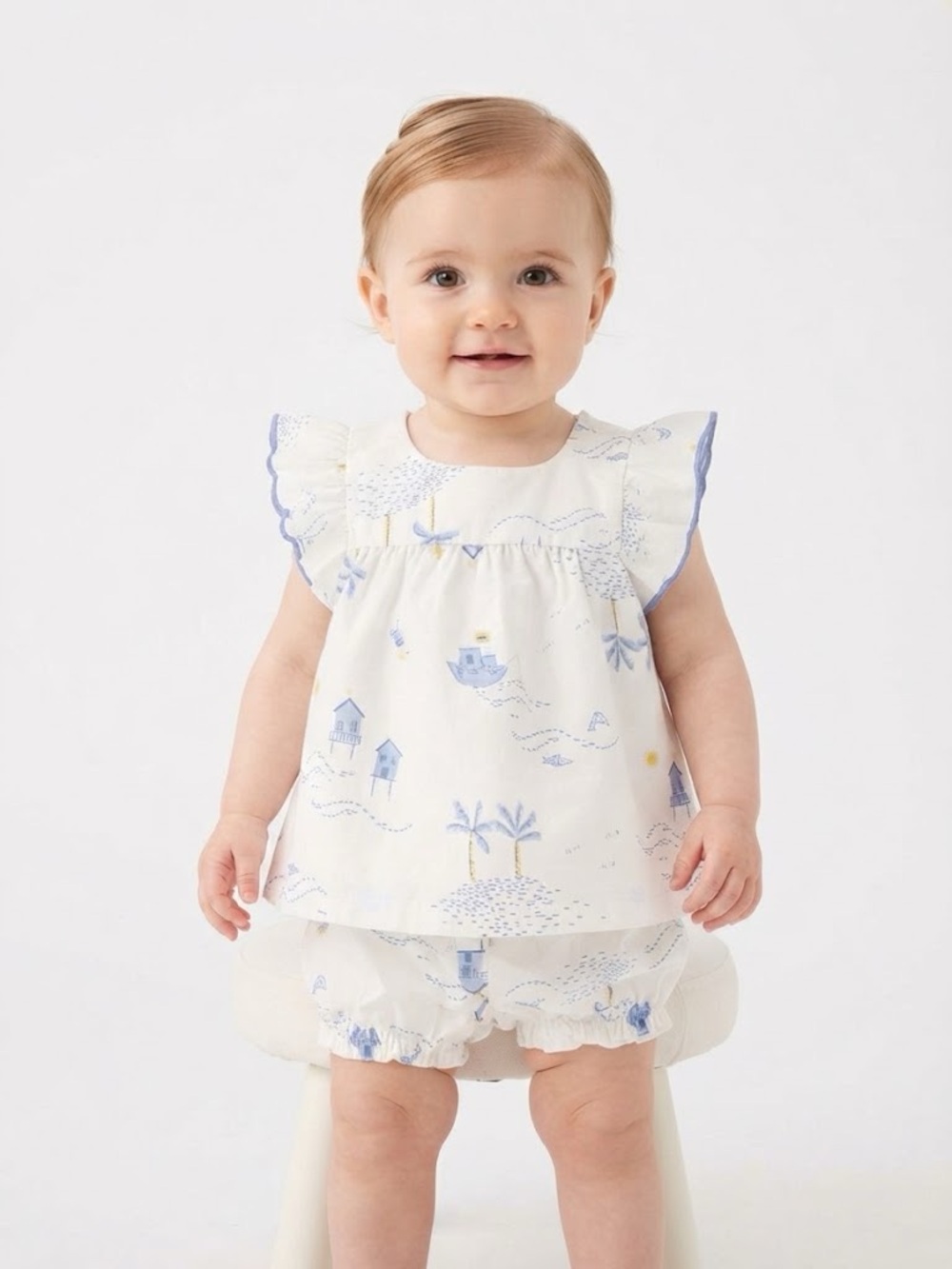 Carter's White Dress with Blue and Yellow Palm Print